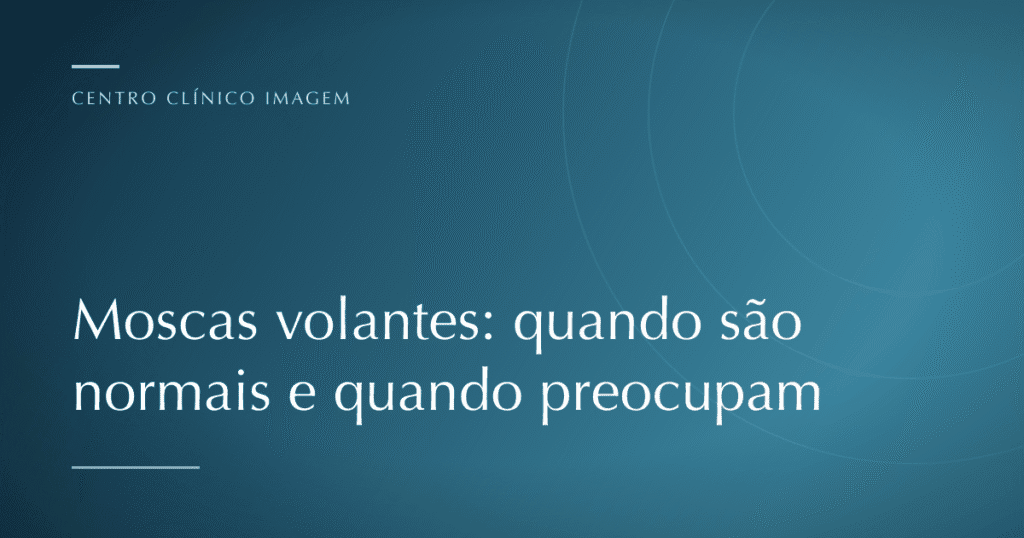 Ilustração de pontos e filamentos escuros flutuando sobre um fundo claro, representando como as moscas volantes aparecem no campo de visão
