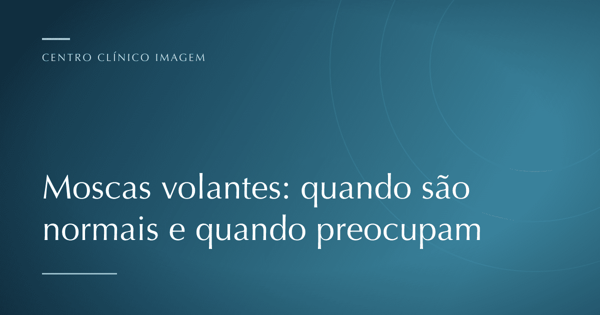 Ilustração de pontos e filamentos escuros flutuando sobre um fundo claro, representando como as moscas volantes aparecem no campo de visão